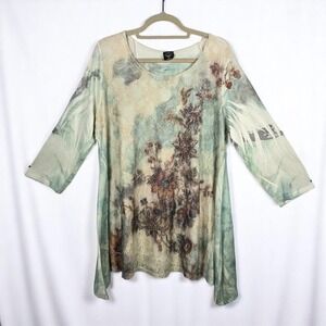 Cal Style Tunic Top Floral Embellished 3/4 Sleeve Lightweight Layered Woman XL‎